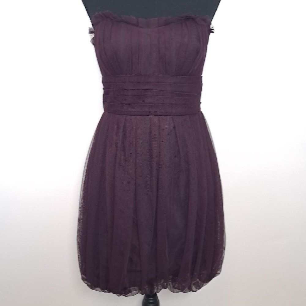 Vera Wang Maids Tulle Bubble Hem Strapless Back Zip Plum Color Dress